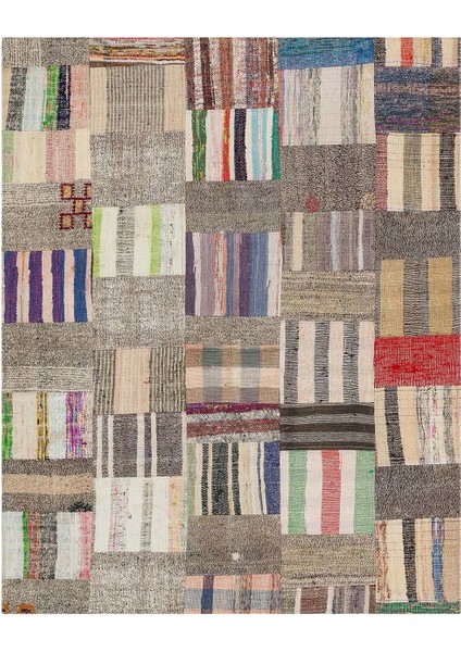 Patchwork Bej Patchwork Yün ve Pamuk El Dokuma Oda Salon Halısı