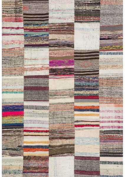 Patchwork Bej Patchwork Yün ve Pamuk El Dokuma Alan Halısı