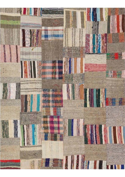 Patchwork Bej Patchwork Yün ve Pamuk El Dokuma Oda Salon Halısı