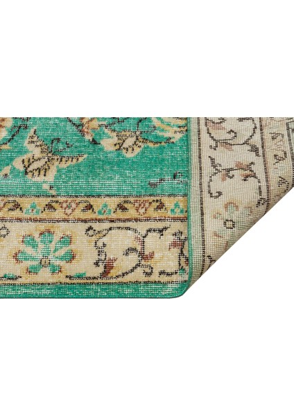 Vintage Yeşil Çerçeveli Yün ve Pamuk El Dokuma Oda Salon Halısı modelleri