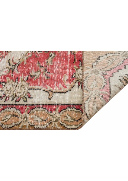 Vintage Pembe Göbekli Yün ve Pamuk El Dokuma Oda Salon Halısı