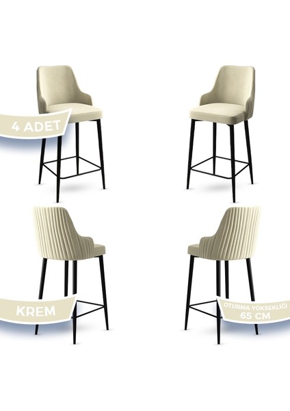 Tera Serisi, 65 cm Mutfak Bar Sandalyesi, Babyface Kumaş, Siyah Metal Ayak 4 Adet Sandalye