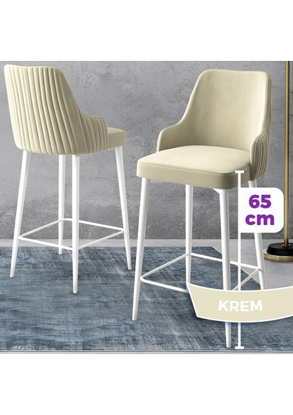 Concept Tera Serisi, 65 cm Mutfak Bar Sandalyesi, Babyface Kumaş, Beyaz Metal Ayak 4 Adet Sandalye
