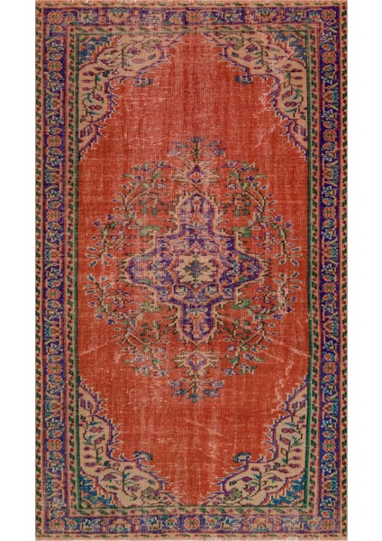 Vintage Turuncu Göbekli Yün ve Pamuk El Dokuma Oda Salon Halısı