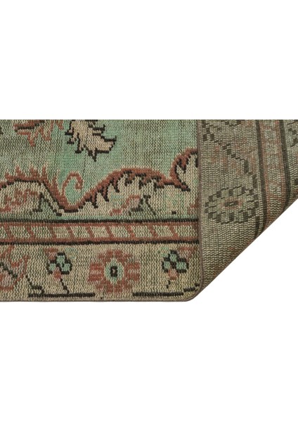 Vintage Yeşil Göbekli Yün ve Pamuk El Dokuma Alan Halısı fiyatları