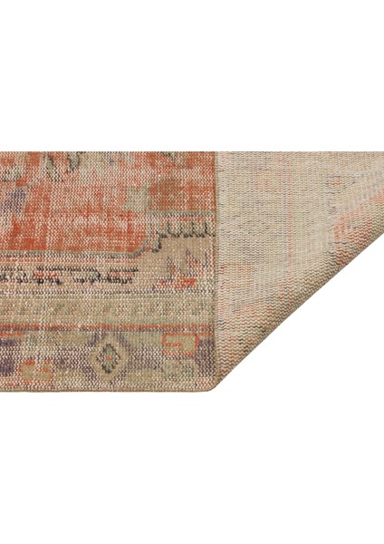 Vintage Turuncu Eskitme Yün ve Pamuk El Dokuma Oda Salon Halısı