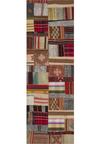 Patchwork Kahverengi Patchwork Yün ve Pamuk El Dokuma Oda Salon Halısı