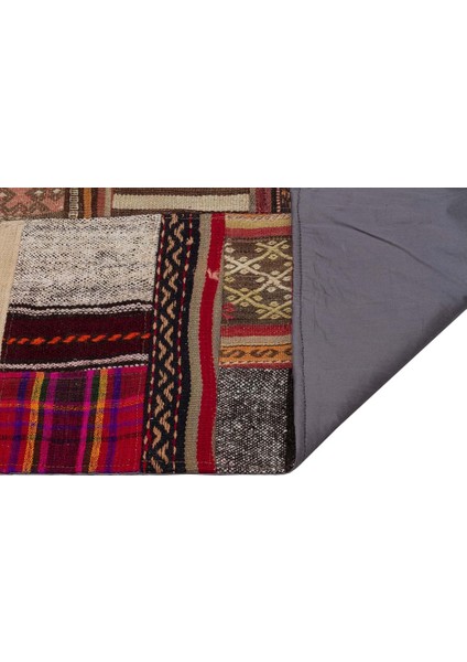 Patchwork Kahverengi Patchwork Yün ve Pamuk El Dokuma Oda Salon Halısı
