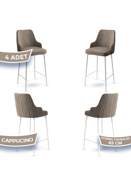 Concept Tera Serisi, 65 cm Mutfak Bar Sandalyesi, Babyface Kumaş, Beyaz Metal Ayak 4 Adet Sandalye