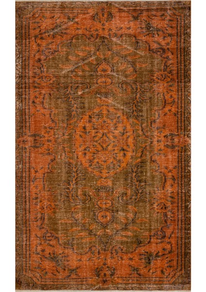 Vintage Turuncu Göbekli Yün ve Pamuk El Dokuma Oda Salon Halısı