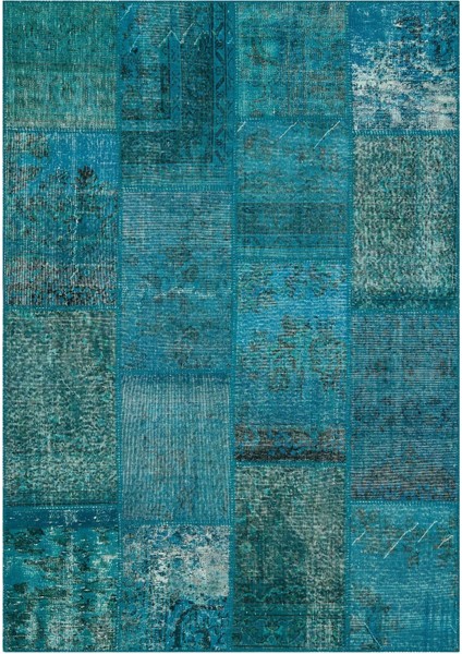 Patchwork Mavi Patchwork Yün ve Pamuk El Dokuma Alan Halısı