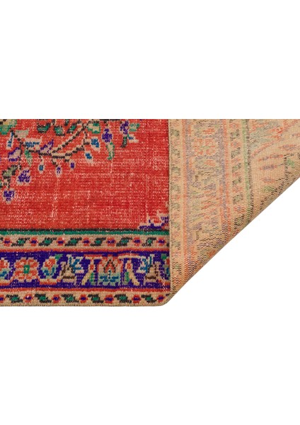 Vintage Turuncu Göbekli Yün ve Pamuk El Dokuma Oda Salon Halısı