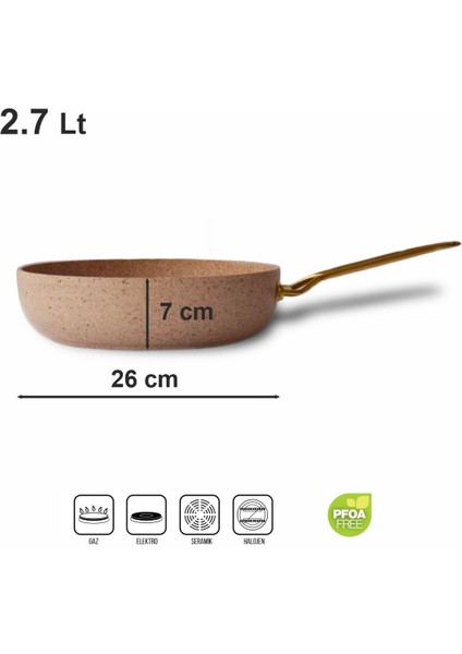 26 cm Cam Kapaklı Granit Düz Tava Altın Renk Kulplu fiyatları