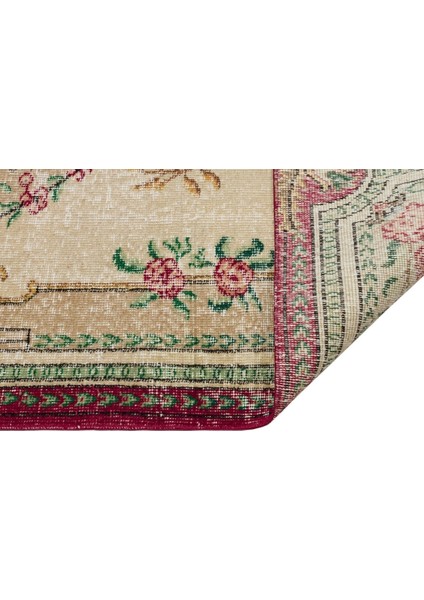 Vintage Bej Göbekli Yün ve Pamuk El Dokuma Oda Salon Halısı fiyatları