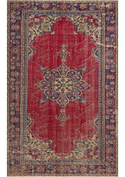 Vintage Fuşya Göbekli Yün ve Pamuk El Dokuma Oda Salon Halısı