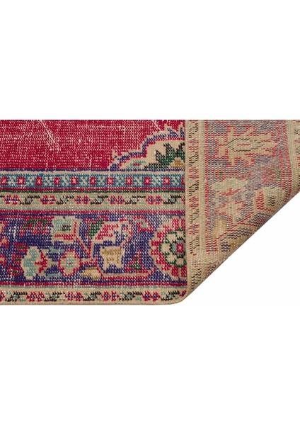 Vintage Fuşya Göbekli Yün ve Pamuk El Dokuma Oda Salon Halısı