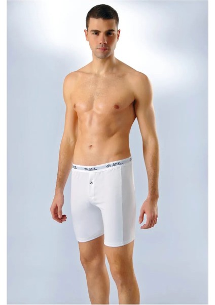6 Adet, Erkek Likralı Uzun Boxer %92 Coton( Pamuk) %8 Likra Beyaz