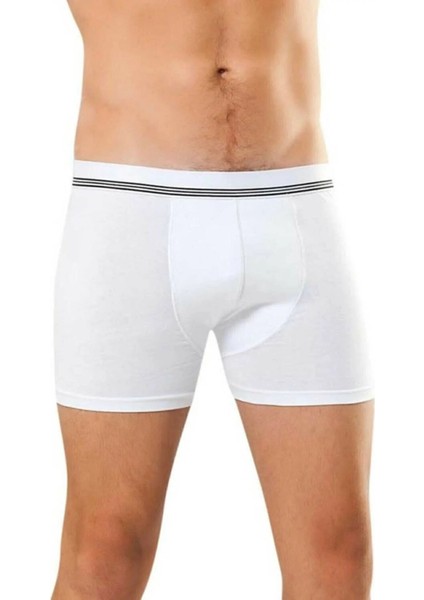 10 Adet, (Ekonomik Paket) Kemeri Çizgili Likralı Erkek Boxer %92 Pamuk, %8 Likra Beyaz