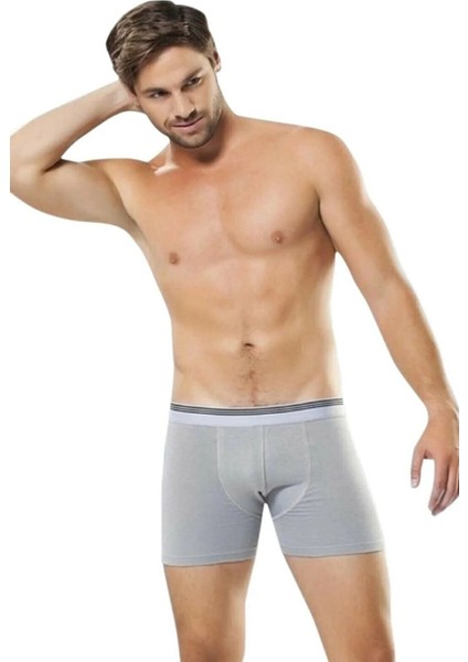 10 Adet, (Ekonomik Paket) Kemeri Çizgili Likralı Erkek Boxer %92 Pamuk, %8 Likra Gri