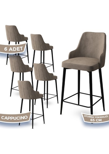 Concept Tera Serisi, 65 cm Mutfak Bar Sandalyesi, Babyface Kumaş, Siyah Metal Ayak 6 Adet Sandalye