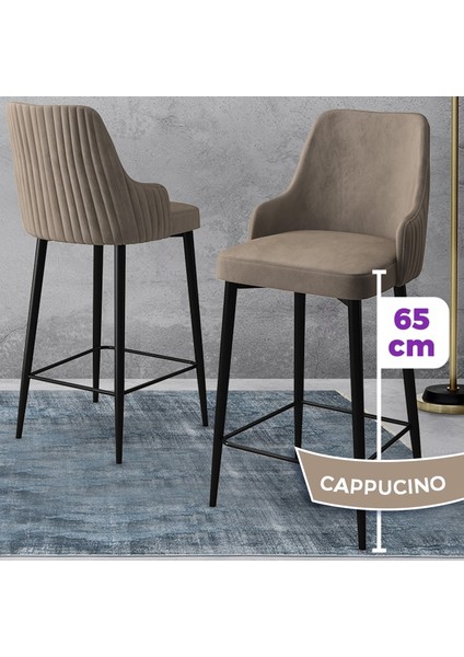 Concept Tera Serisi, 65 cm Mutfak Bar Sandalyesi, Babyface Kumaş, Siyah Metal Ayak 6 Adet Sandalye
