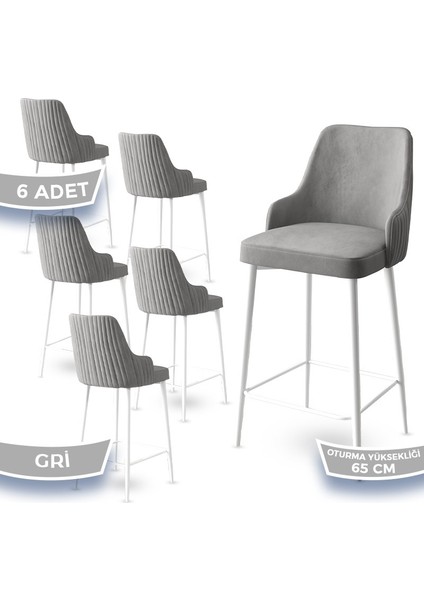 Concept Tera Serisi, 65 cm Mutfak Bar Sandalyesi, Babyface Kumaş, Beyaz Metal Ayak 6 Adet Sandalye