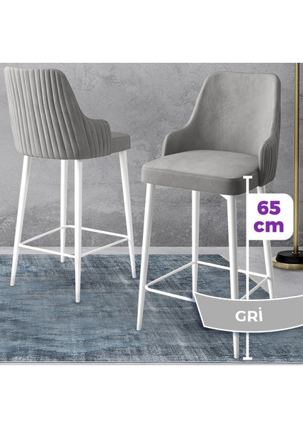 Concept Tera Serisi, 65 cm Mutfak Bar Sandalyesi, Babyface Kumaş, Beyaz Metal Ayak 6 Adet Sandalye