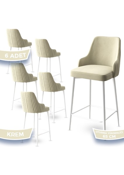 Concept Tera Serisi, 65 cm Mutfak Bar Sandalyesi, Babyface Kumaş, Beyaz Metal Ayak 6 Adet Sandalye