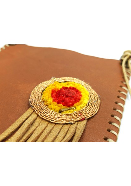 Handmade El Yapımı Uzun Askılıklı Işeleme ve Püskül Detaylı Kahverengi Deri Mini Cüzdan Çanta modelleri