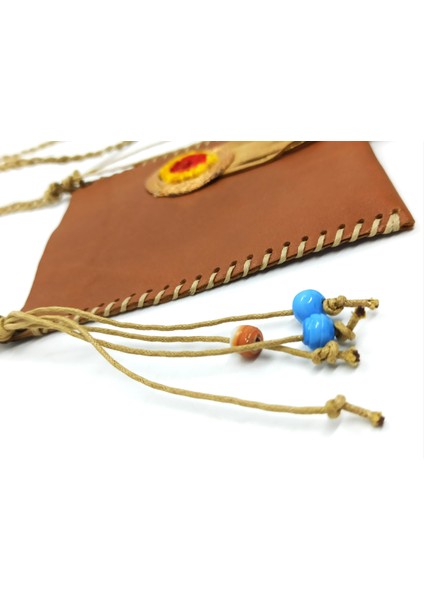 Handmade El Yapımı Uzun Askılıklı Işeleme ve Püskül Detaylı Kahverengi Deri Mini Cüzdan Çanta fırsatları