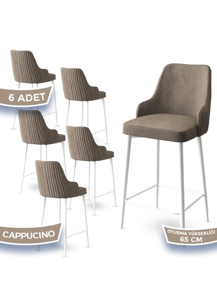 Concept Tera Serisi, 65 cm Mutfak Bar Sandalyesi, Babyface Kumaş, Beyaz Metal Ayak 6 Adet Sandalye
