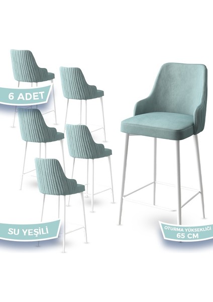 Concept Tera Serisi, 65 cm Mutfak Bar Sandalyesi, Babyface Kumaş, Beyaz Metal Ayak 6 Adet Sandalye