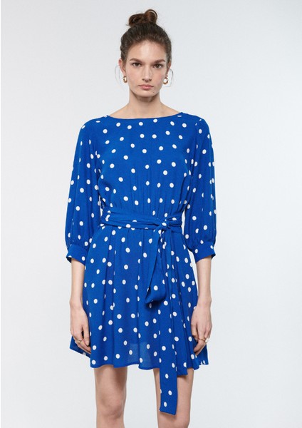 Kadın Puantiyeli Mavi Elbise 1310289-84625 modelleri