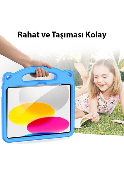 Polham Apple Ipad 10.2 Inch 2022 Uyumlu Çocuklar Için Darbe Emici Tablet Kılıf, Kulplu, Kalem Yerli