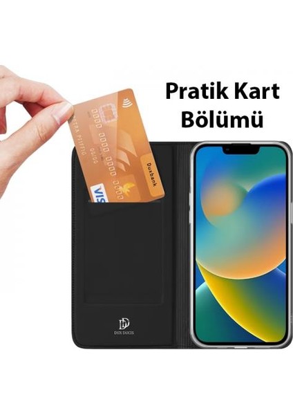 Polham Standlı Kartlıklı iPhone 14 Pro Max 6.7 Kapaklı Kılıf, Premium Pu Deri, Kamera Korumalı Kılıf