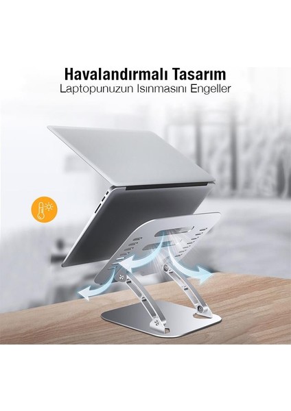 Polham Isı Çıkışlı Açı ve Yükseklik Ayarlı Masaüstü Tablet, Notebook Standı, 4-17.3 Inch Arası Stand