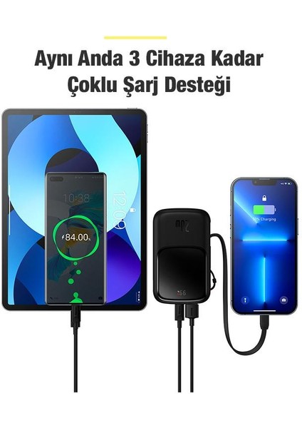 20W 10000MAH iPhone Lightning Kablolu Powerbank, Dijital Göstergeli, Akım Korumalı Hızlı Şarj