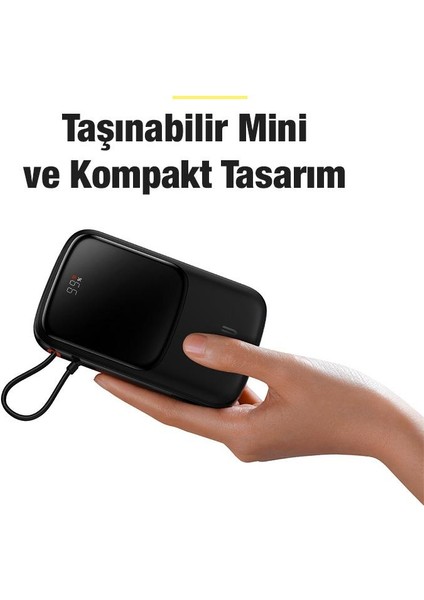 20W 10000MAH iPhone Lightning Kablolu Powerbank, Dijital Göstergeli, Akım Korumalı Hızlı Şarj