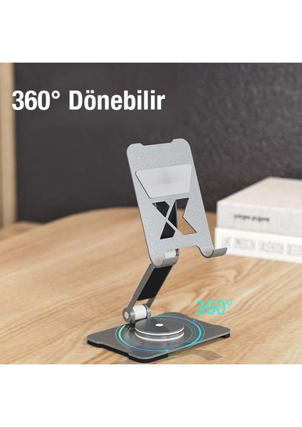 Polham 360 Derece Dönebilen Yüksekik ve Açı Ayarlı Katlanabilir Tablet, Telefon Standı, Dayanıklı