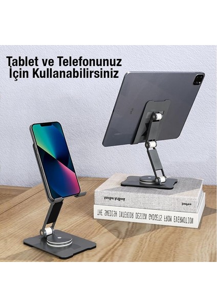 Polham 360 Derece Dönebilen Yüksekik ve Açı Ayarlı Katlanabilir Tablet, Telefon Standı, Dayanıklı