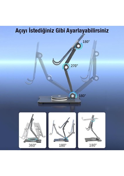 Polham 360 Derece Dönebilen Yüksekik ve Açı Ayarlı Katlanabilir Tablet, Telefon Standı, Dayanıklı