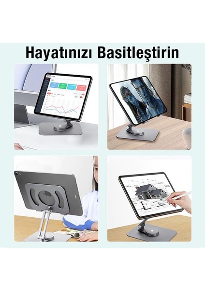 Polham Açı ve Yükseklik Ayarlı Masaüstü Tablet, Notebook Standı, Katlanabilir, Stabil Tablet Standı