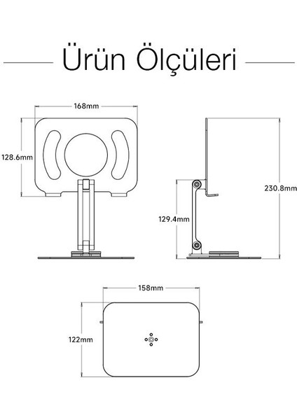 Polham Açı ve Yükseklik Ayarlı Masaüstü Tablet, Notebook Standı, Katlanabilir, Stabil Tablet Standı