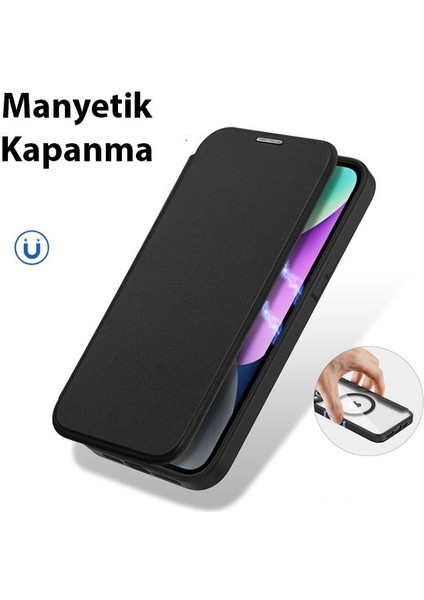 Polham Manyetik Kapaklı Kartlıklı Magsafeli iPhone 14 6.1 KILIF,360 Derece Ful Korumalı Cüzdan Kılıf