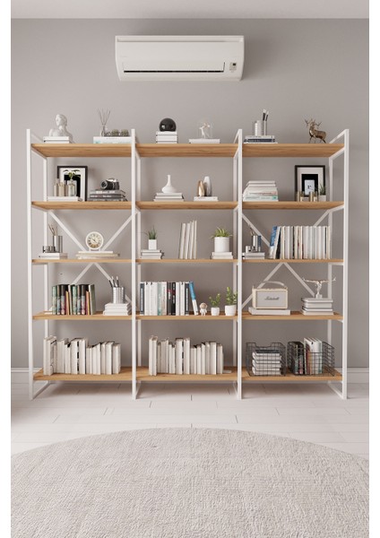 B.d 200 cm Kitaplık Metal Aksamlı Açık Raf Organizer Ofis Ev 5 Raflı Kitaplık