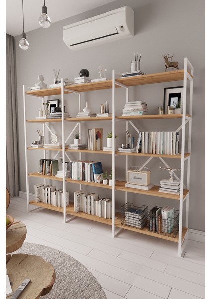 B.d 200 cm Kitaplık Metal Aksamlı Açık Raf Organizer Ofis Ev 5 Raflı Kitaplık