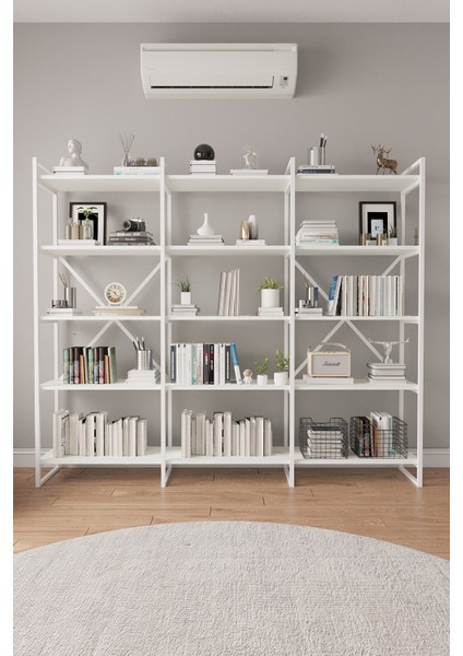 B.d 200 cm Kitaplık Metal Aksamlı Açık Raf Organizer Ofis Ev 5 Raflı Kitaplık