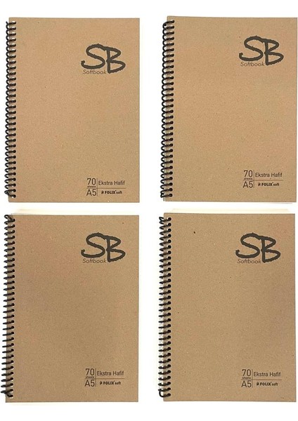 Spiralli A5 Kraft Kapak  Defter 70 Yp. 2 Çizgili & 2 Kareli 4 ' Lü Set