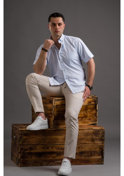 Kısa Kol Cepli Rahat Kesim Yaka Düğmeli Ince Yazlık Erkek Gömlek10 indirimleri