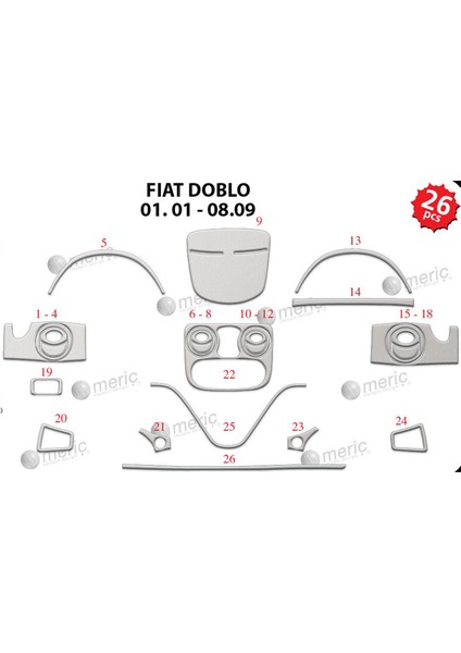 Meriç® Fiat Doblo Ön Torpido Kaplama Maun 26 Parça 2001-2009